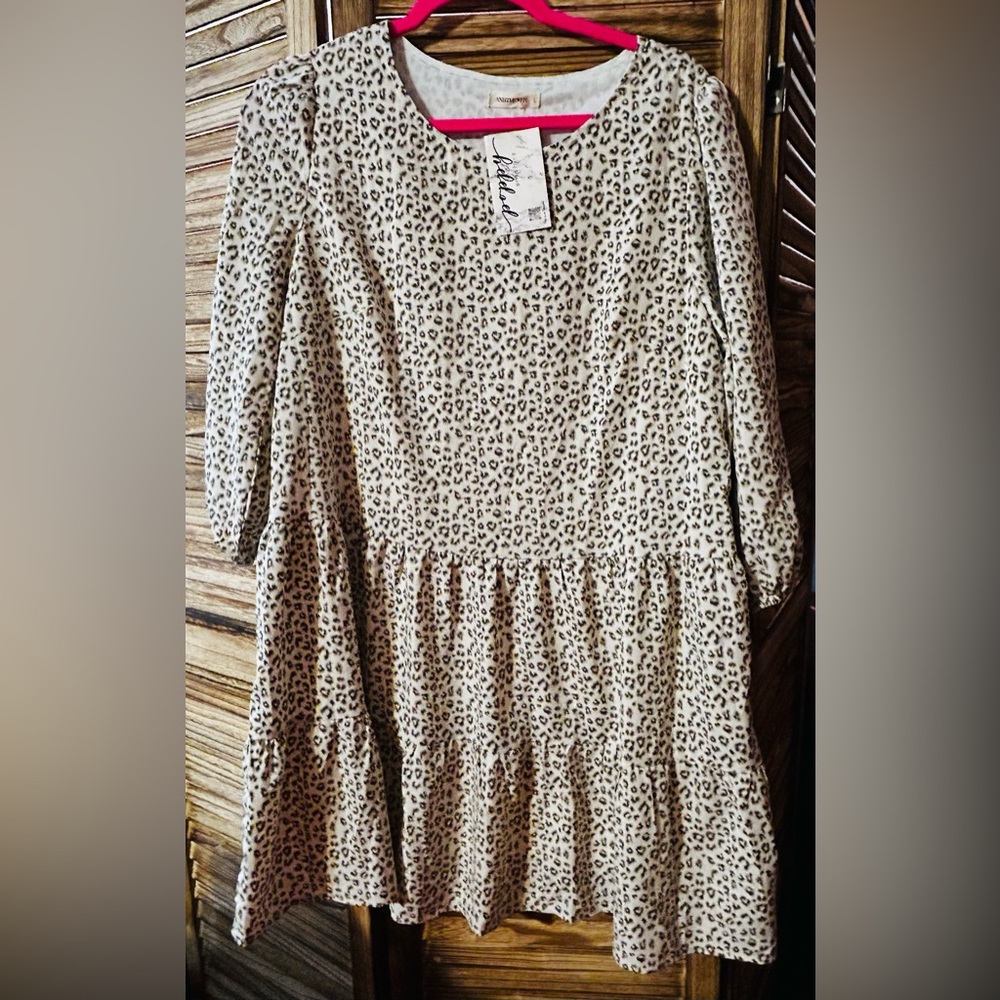 Leopard print tiered babydoll dress